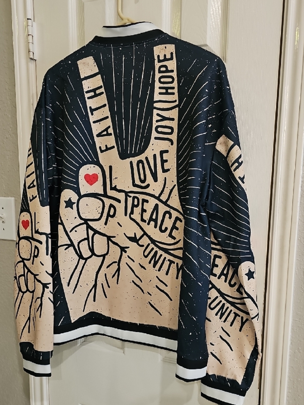 New 2XL Bomber Jacket Lightweight Positive Statement Love Hope Joy Unique - Picture 7 of 14